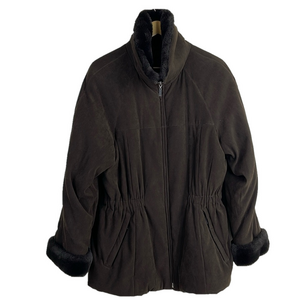 JONES NEW YORK Brown  Jacket/w Faux fur Cuff L